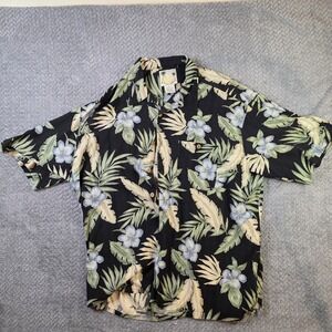 Banana Cabana Hawaiian Shirt Mens XXL 100% Silk Black Floral Aloha Short Sleeve